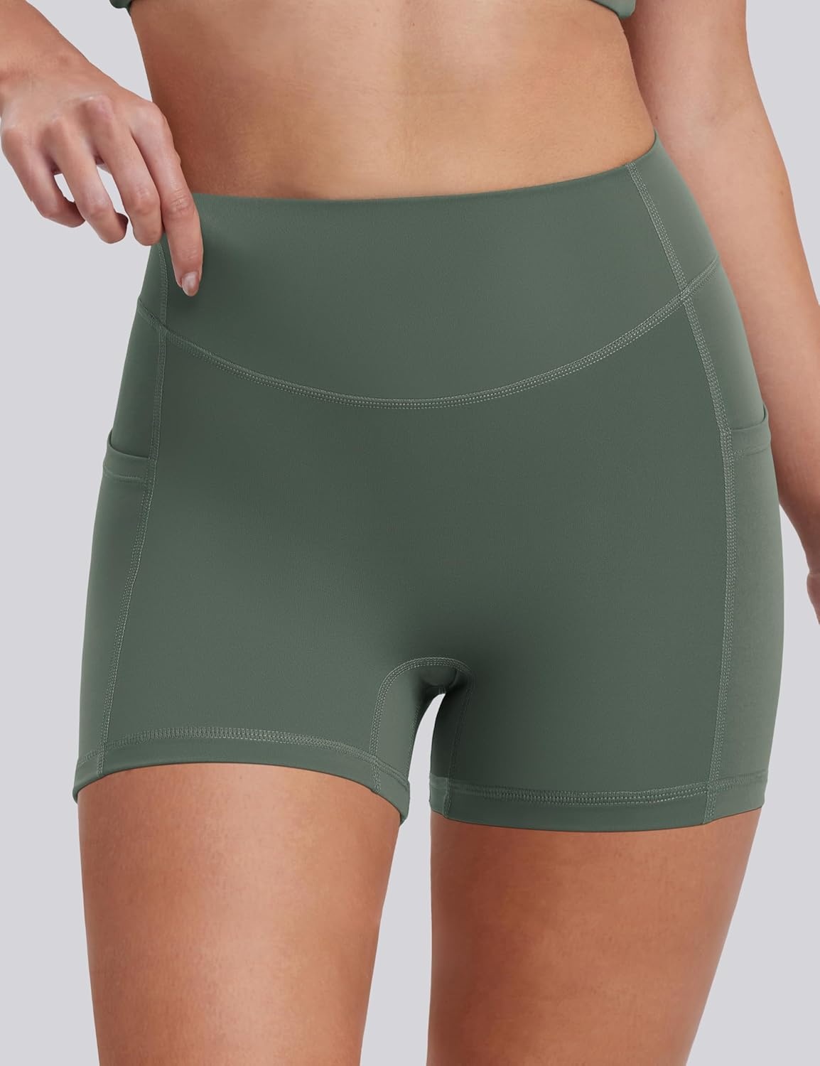 image:imageENERBLOOM Biker Shorts Women with Pockets 46810 Spandex Workout Shorts Lightweight for Summer Cycling Running Yoga GymCrab Green
