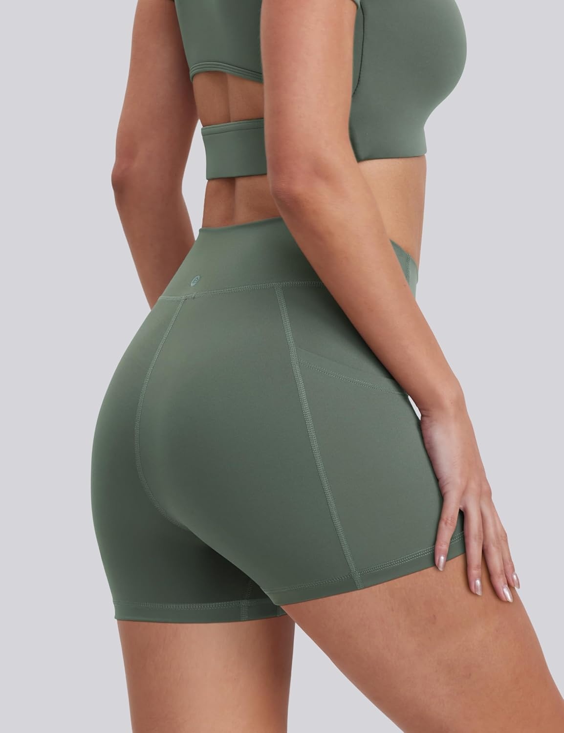 image:imageENERBLOOM Biker Shorts Women with Pockets 46810 Spandex Workout Shorts Lightweight for Summer Cycling Running Yoga GymCrab Green