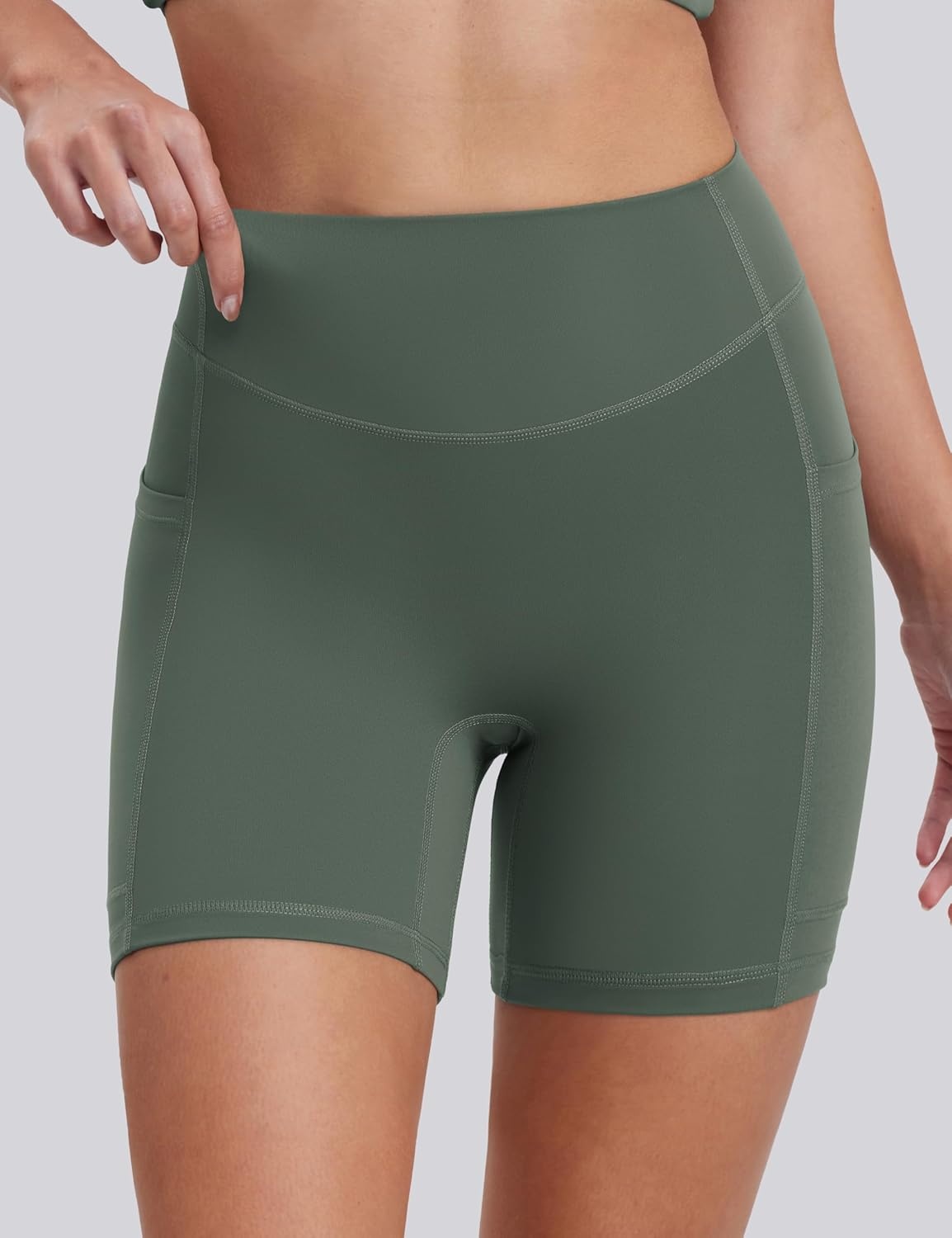 image:imageENERBLOOM Biker Shorts Women with Pockets 46810 Spandex Workout Shorts Lightweight for Summer Cycling Running Yoga GymCrab Green