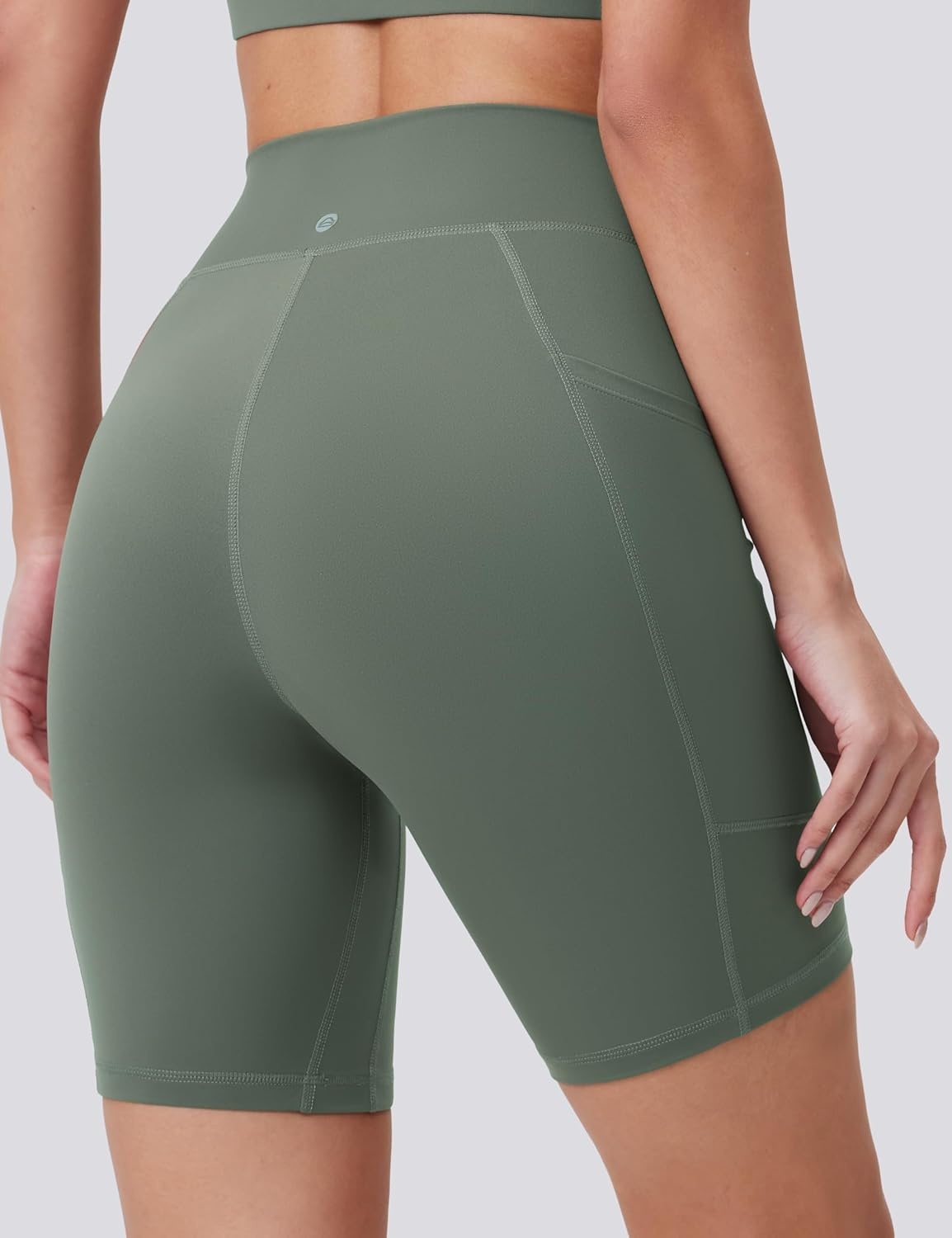 image:imageENERBLOOM Biker Shorts Women with Pockets 46810 Spandex Workout Shorts Lightweight for Summer Cycling Running Yoga GymCrab Green