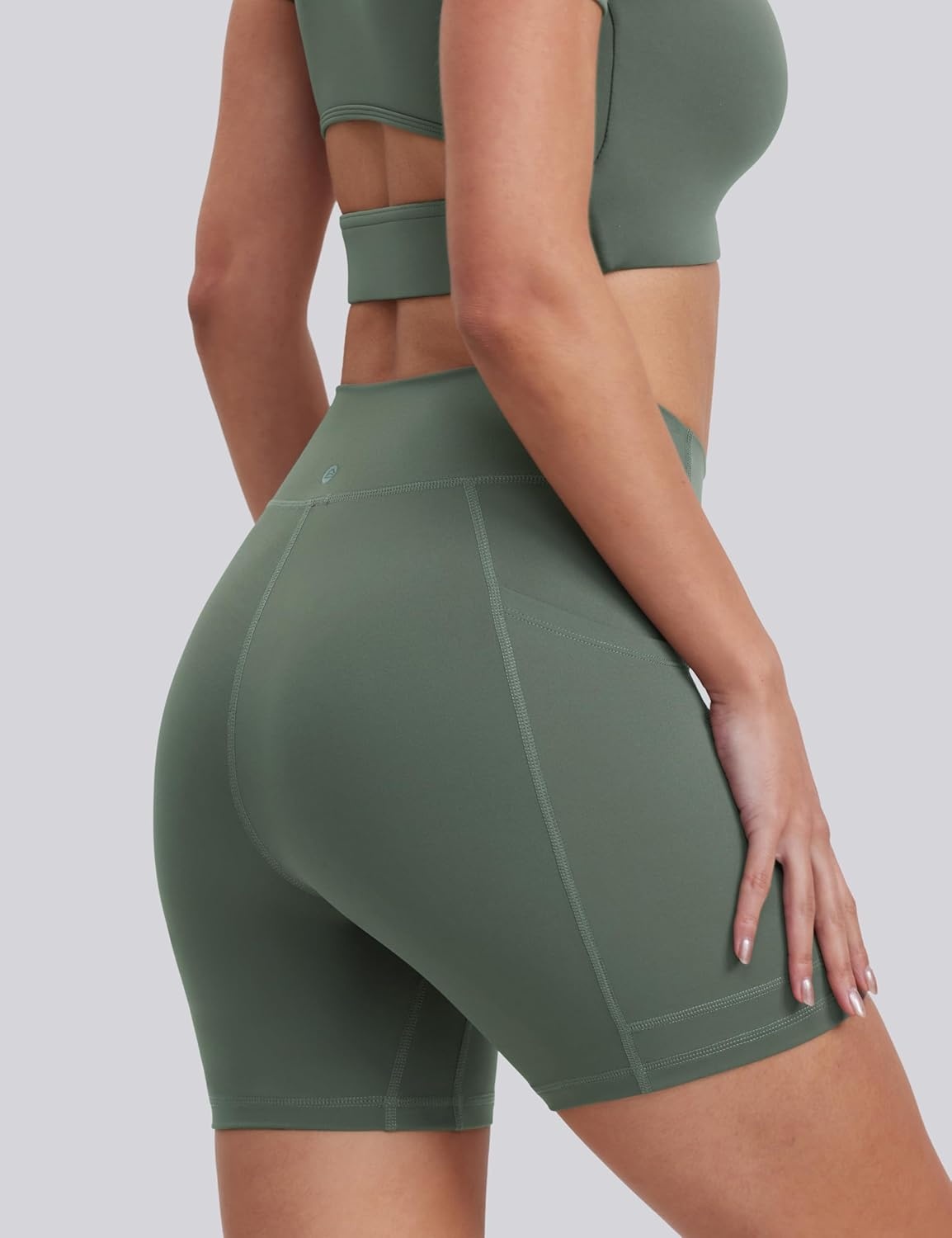 image:imageENERBLOOM Biker Shorts Women with Pockets 46810 Spandex Workout Shorts Lightweight for Summer Cycling Running Yoga GymCrab Green