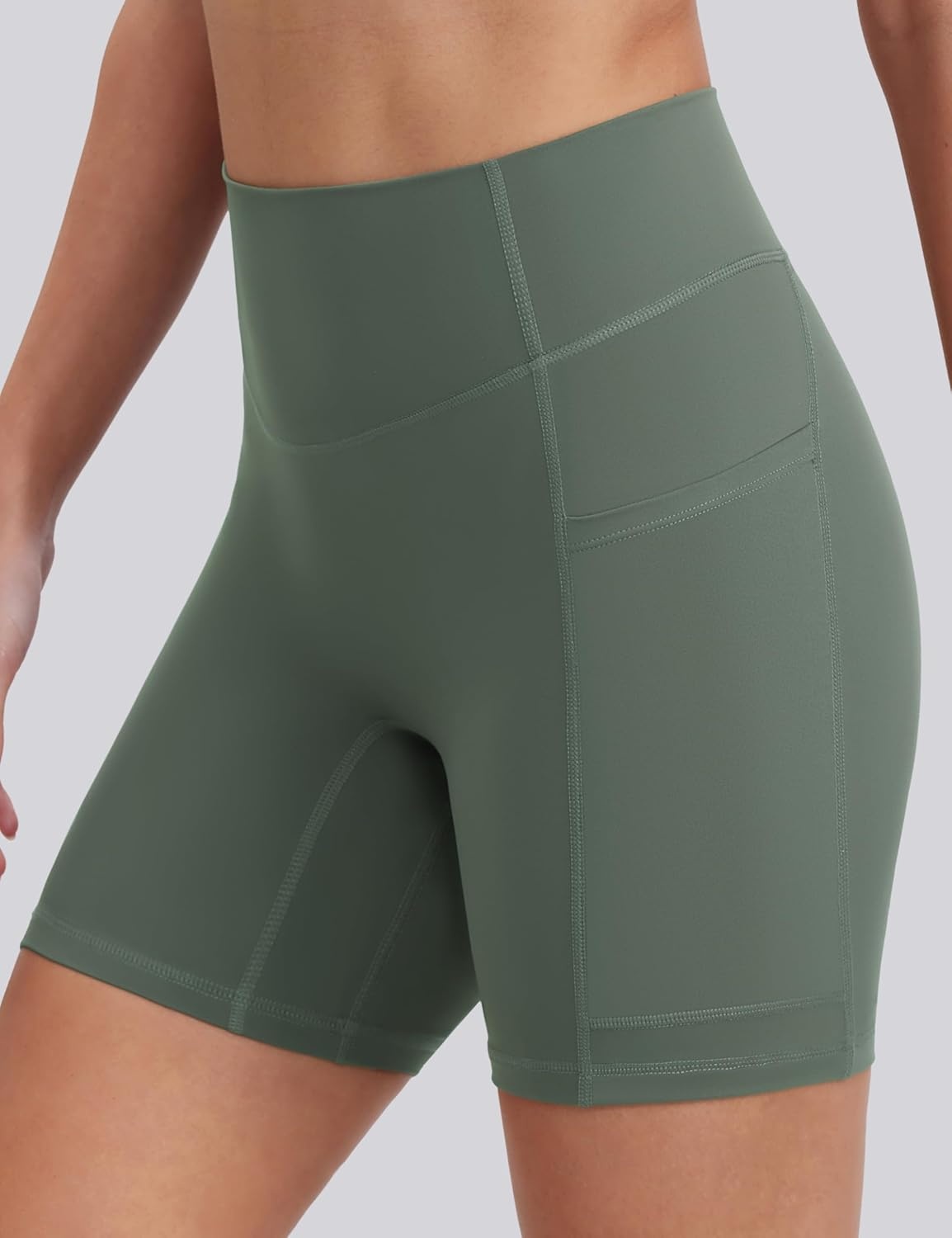 image:imageENERBLOOM Biker Shorts Women with Pockets 46810 Spandex Workout Shorts Lightweight for Summer Cycling Running Yoga GymCrab Green