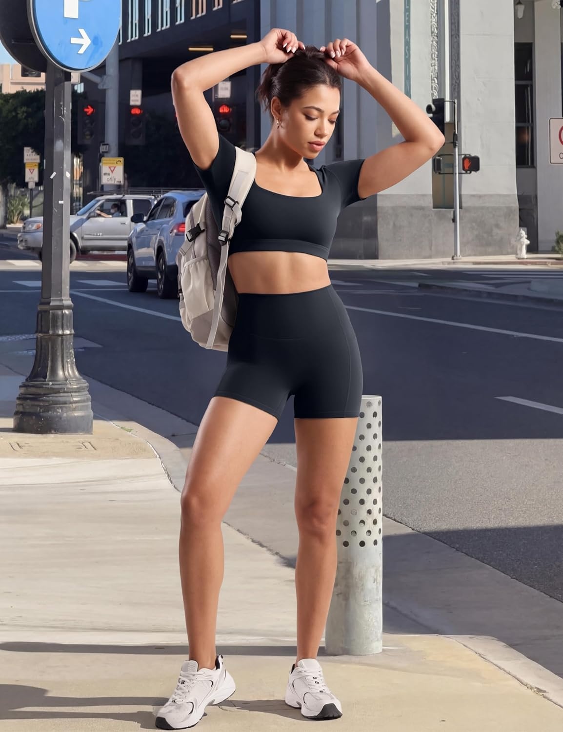 image:imageENERBLOOM Biker Shorts Women with Pockets 46810 Spandex Workout Shorts Lightweight for Summer Cycling Running Yoga GymDark Navy