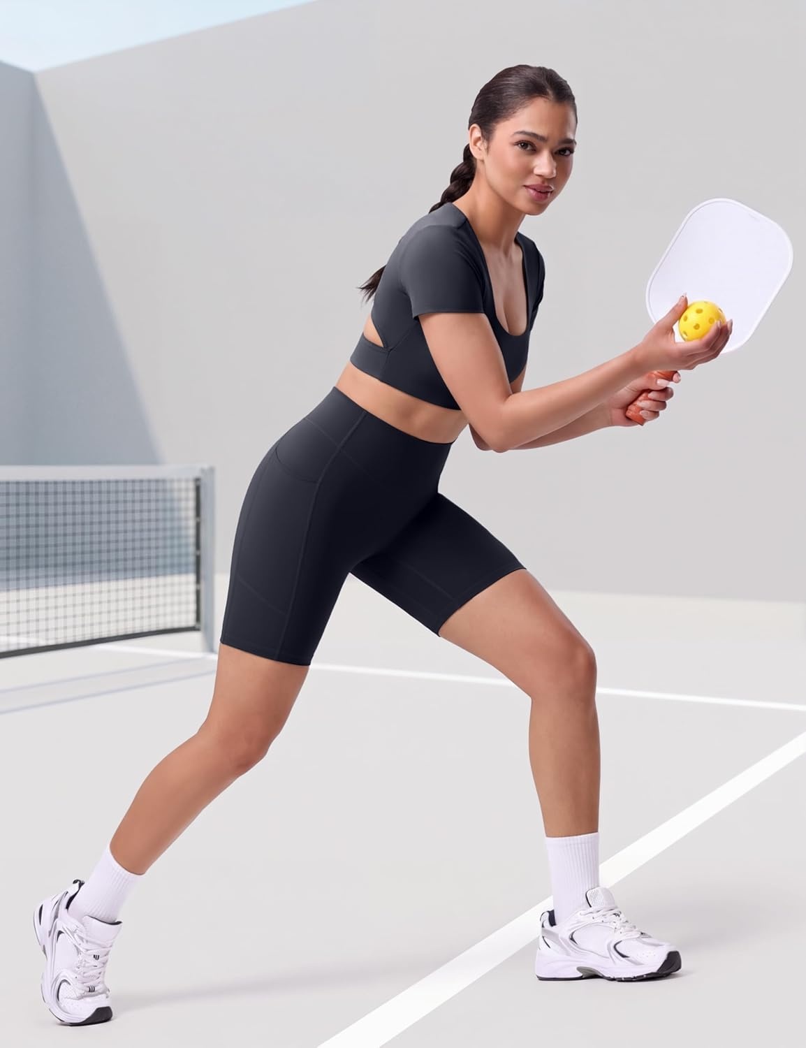 image:imageENERBLOOM Biker Shorts Women with Pockets 46810 Spandex Workout Shorts Lightweight for Summer Cycling Running Yoga GymDark Navy