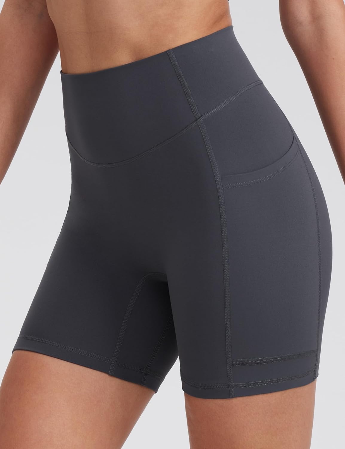 image:imageENERBLOOM Biker Shorts Women with Pockets 46810 Spandex Workout Shorts Lightweight for Summer Cycling Running Yoga GymEbony