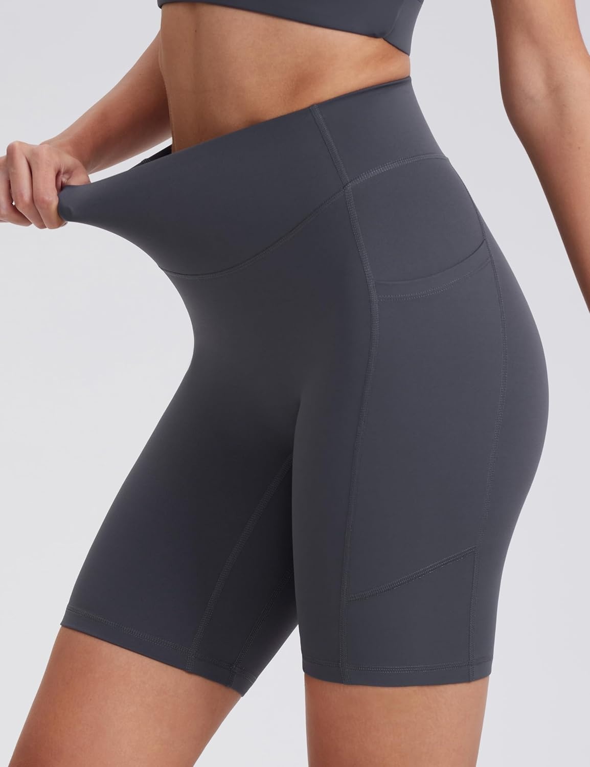 image:imageENERBLOOM Biker Shorts Women with Pockets 46810 Spandex Workout Shorts Lightweight for Summer Cycling Running Yoga GymEbony