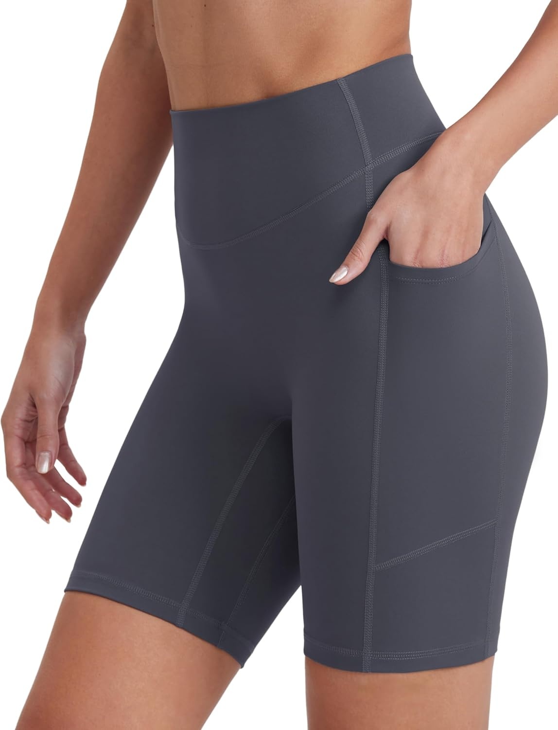 image:imageENERBLOOM Biker Shorts Women with Pockets 46810 Spandex Workout Shorts Lightweight for Summer Cycling Running Yoga GymEbony