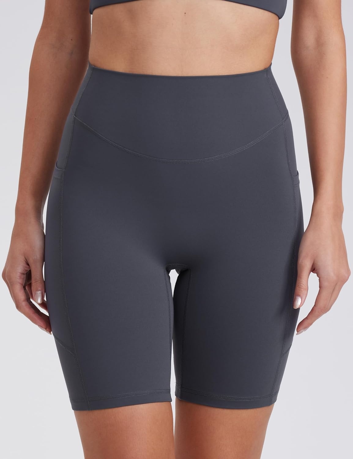 image:imageENERBLOOM Biker Shorts Women with Pockets 46810 Spandex Workout Shorts Lightweight for Summer Cycling Running Yoga GymEbony