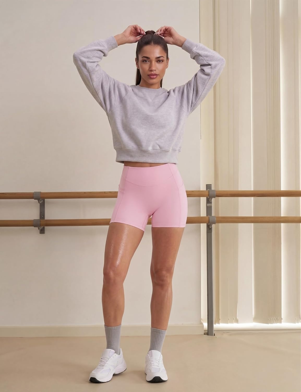 image:imageENERBLOOM Biker Shorts Women with Pockets 46810 Spandex Workout Shorts Lightweight for Summer Cycling Running Yoga GymLight Pink