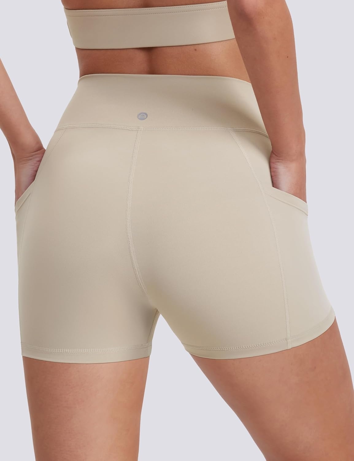 image:imageENERBLOOM Biker Shorts Women with Pockets 46810 Spandex Workout Shorts Lightweight for Summer Cycling Running Yoga GymLight Taupe