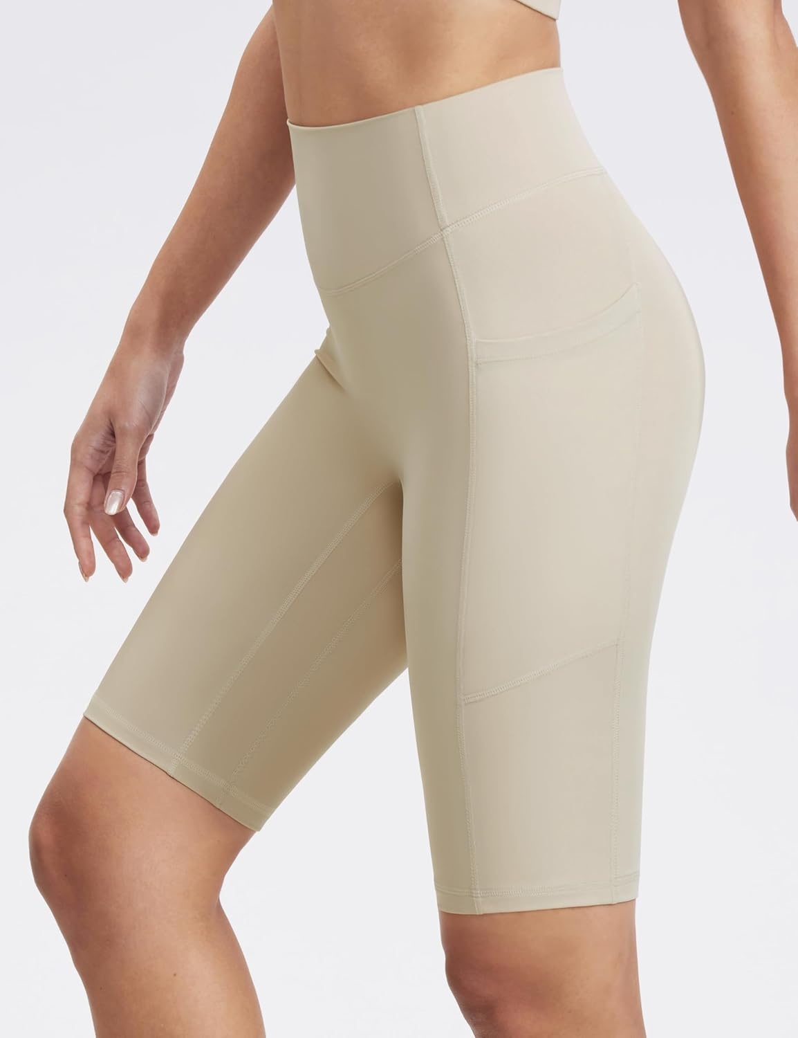 image:imageENERBLOOM Biker Shorts Women with Pockets 46810 Spandex Workout Shorts Lightweight for Summer Cycling Running Yoga GymLight Taupe