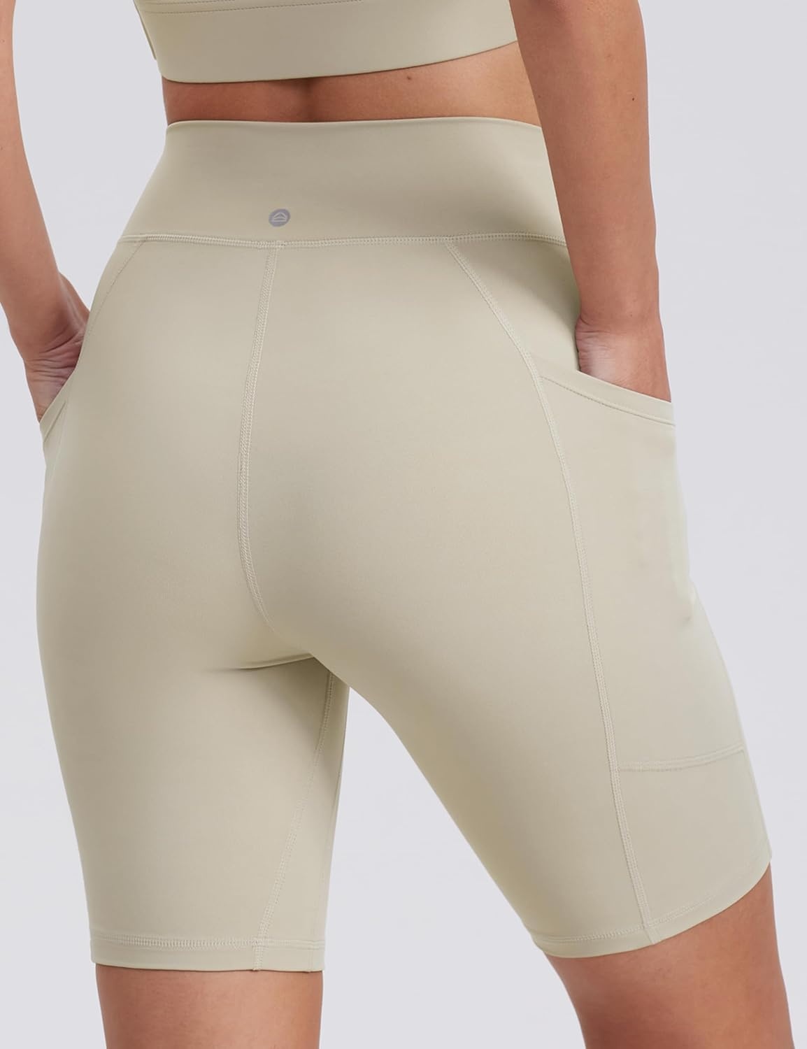image:imageENERBLOOM Biker Shorts Women with Pockets 46810 Spandex Workout Shorts Lightweight for Summer Cycling Running Yoga GymLight Taupe