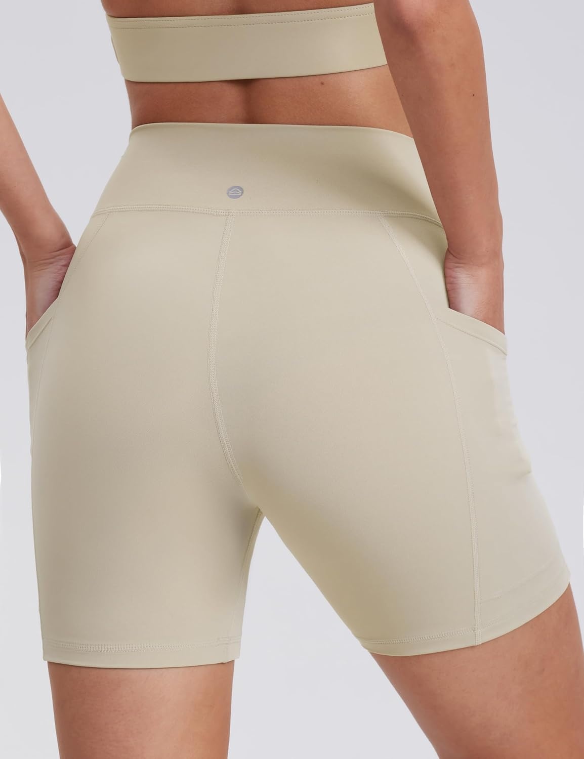 image:imageENERBLOOM Biker Shorts Women with Pockets 46810 Spandex Workout Shorts Lightweight for Summer Cycling Running Yoga GymLight Taupe