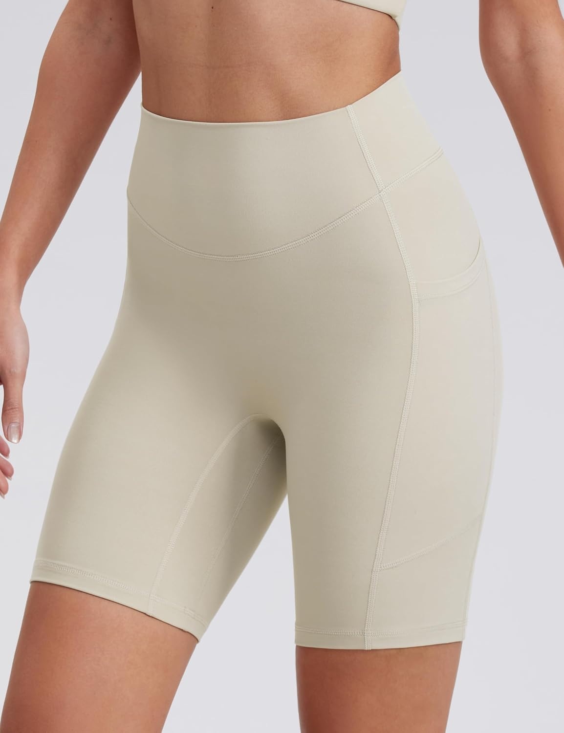 image:imageENERBLOOM Biker Shorts Women with Pockets 46810 Spandex Workout Shorts Lightweight for Summer Cycling Running Yoga GymLight Taupe