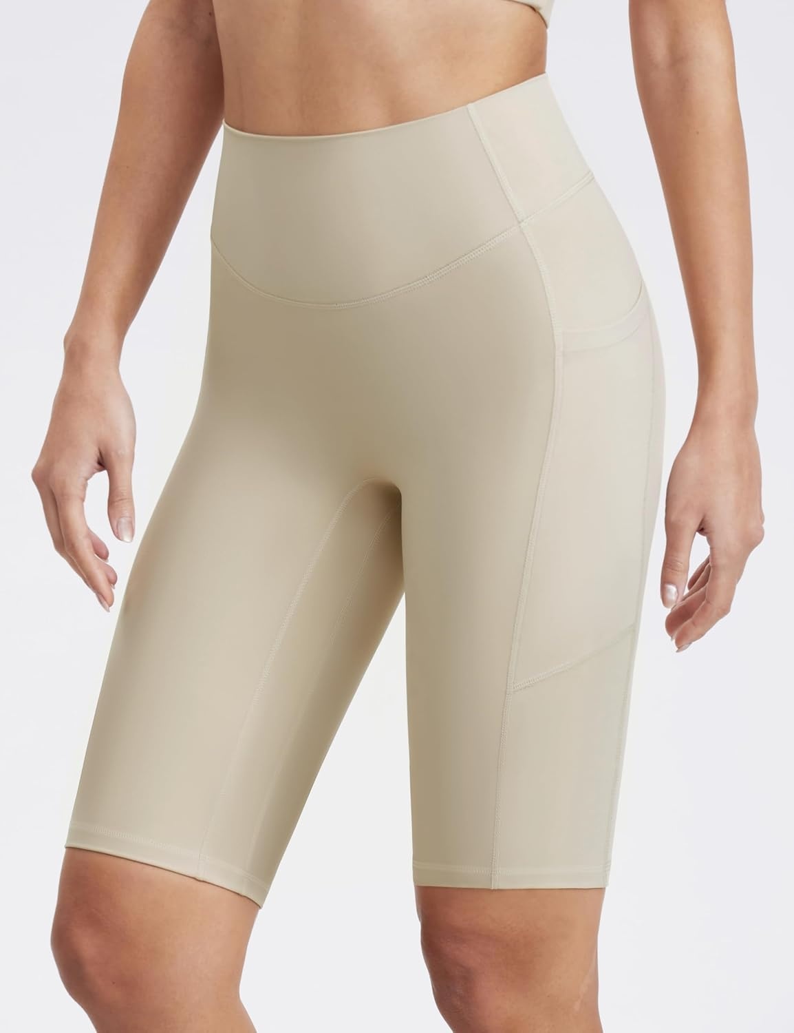 image:imageENERBLOOM Biker Shorts Women with Pockets 46810 Spandex Workout Shorts Lightweight for Summer Cycling Running Yoga GymLight Taupe