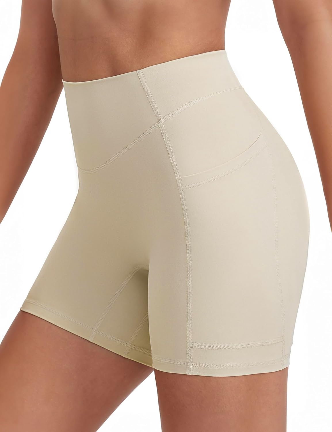image:imageENERBLOOM Biker Shorts Women with Pockets 46810 Spandex Workout Shorts Lightweight for Summer Cycling Running Yoga GymLight Taupe