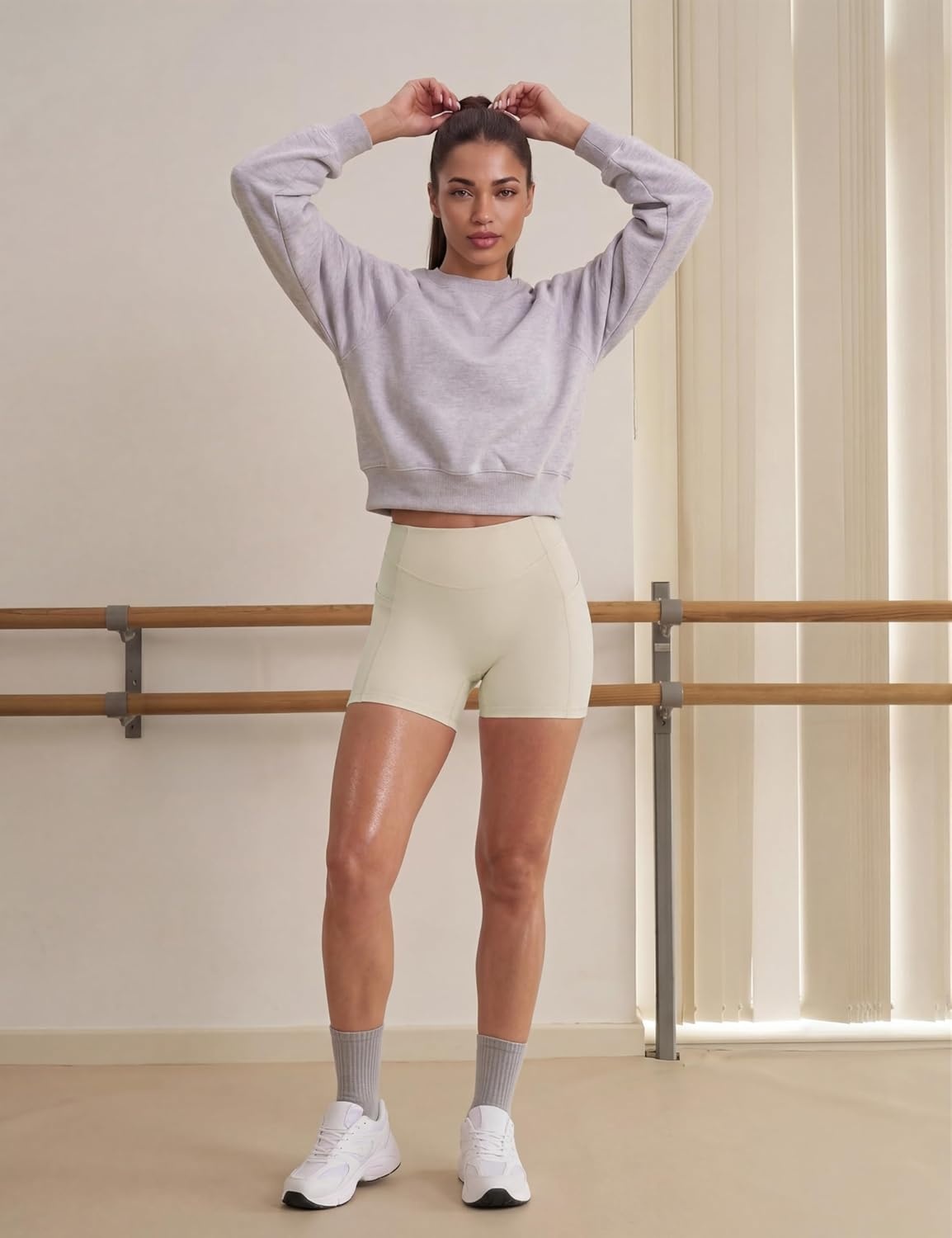 image:imageENERBLOOM Biker Shorts Women with Pockets 46810 Spandex Workout Shorts Lightweight for Summer Cycling Running Yoga GymLight Taupe