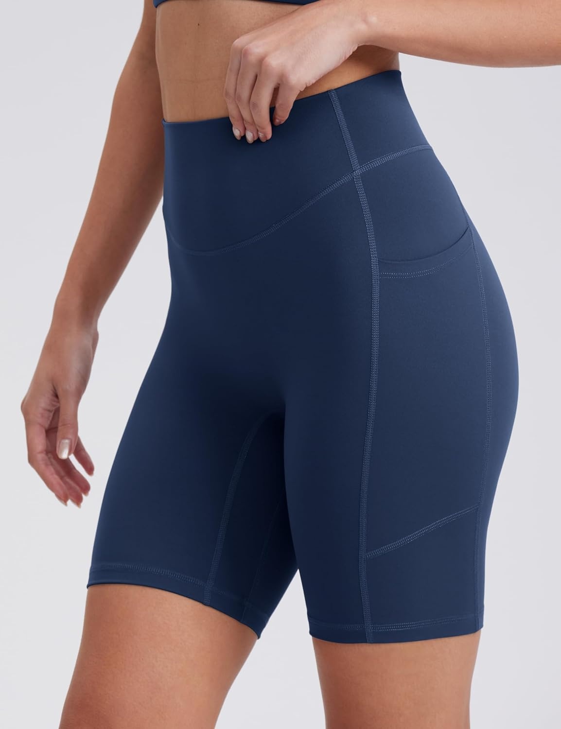 image:imageENERBLOOM Biker Shorts Women with Pockets 46810 Spandex Workout Shorts Lightweight for Summer Cycling Running Yoga GymNavy Blue