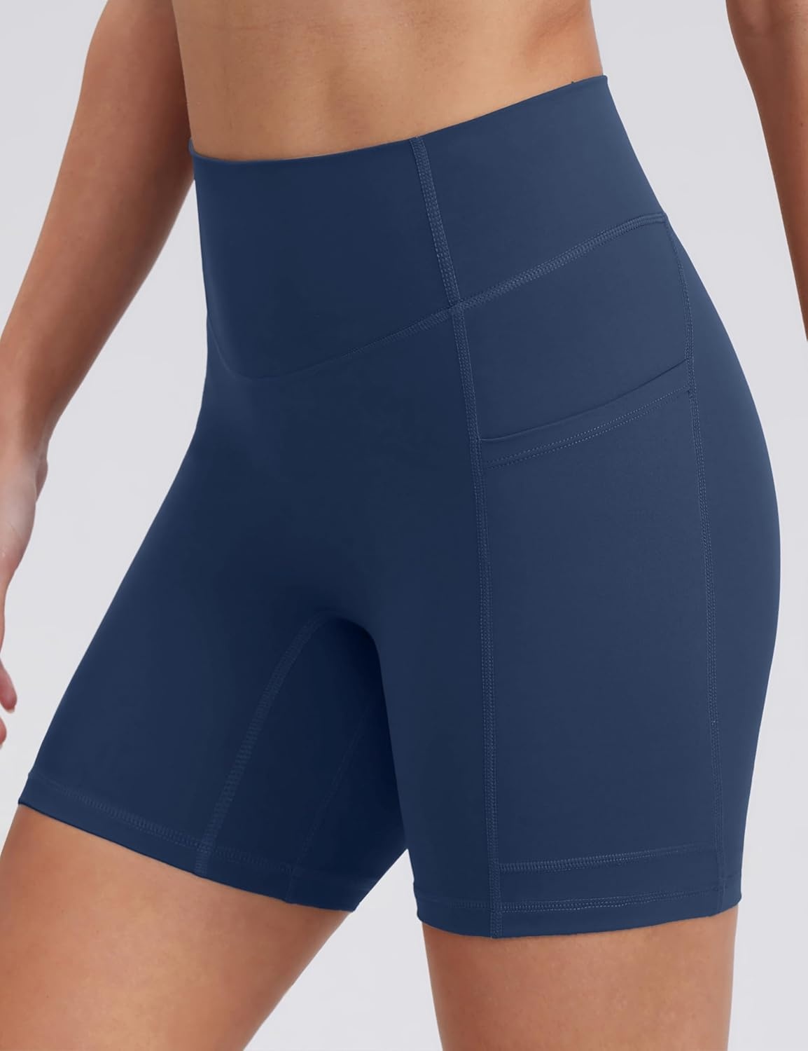 image:imageENERBLOOM Biker Shorts Women with Pockets 46810 Spandex Workout Shorts Lightweight for Summer Cycling Running Yoga GymNavy Blue