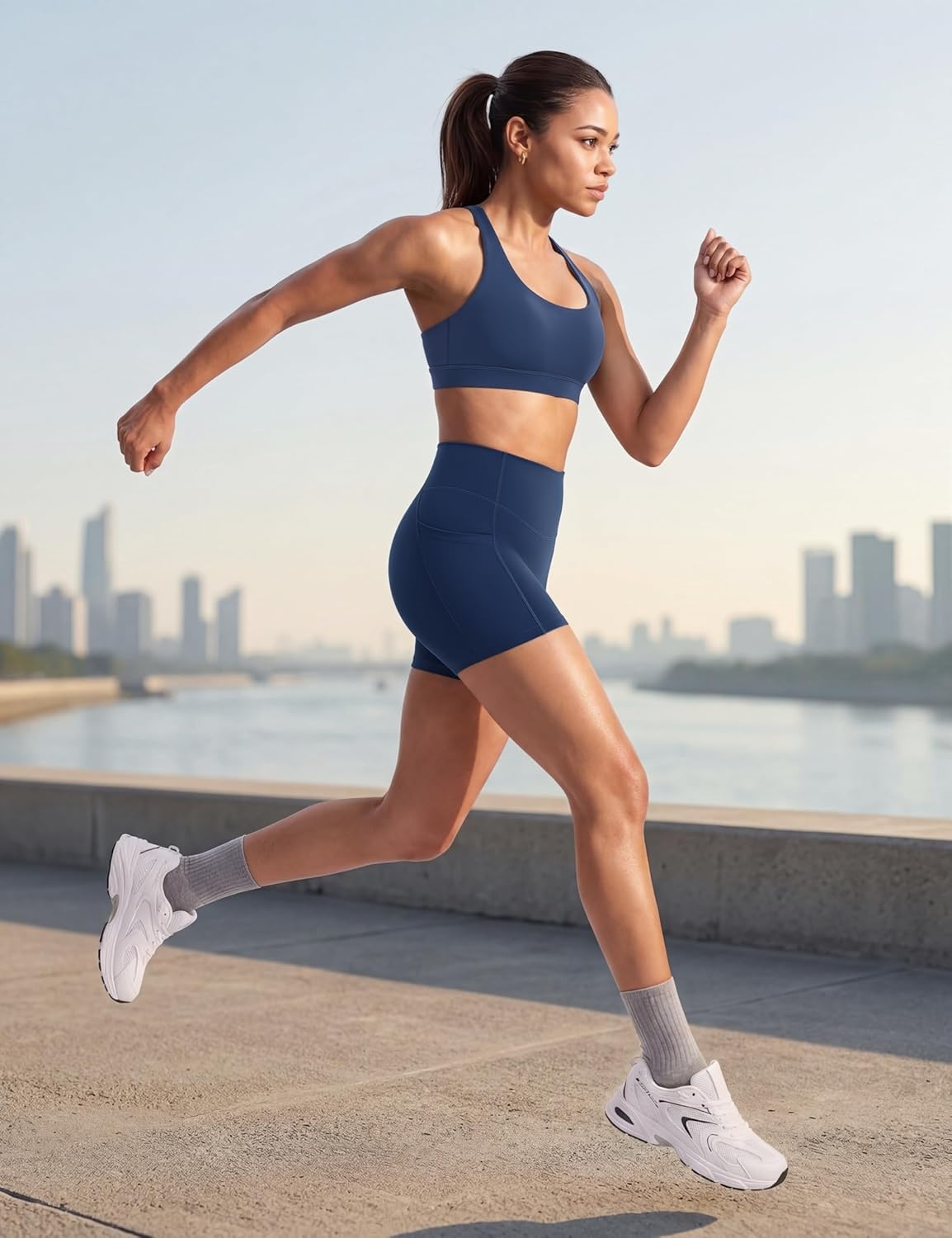 image:imageENERBLOOM Biker Shorts Women with Pockets 46810 Spandex Workout Shorts Lightweight for Summer Cycling Running Yoga GymNavy Blue