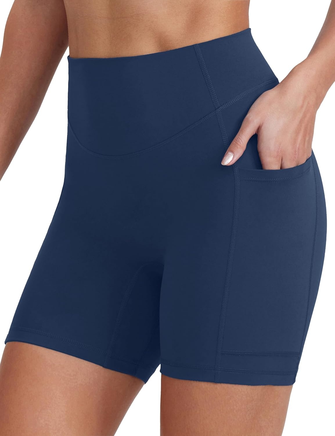 image:imageENERBLOOM Biker Shorts Women with Pockets 46810 Spandex Workout Shorts Lightweight for Summer Cycling Running Yoga GymNavy Blue