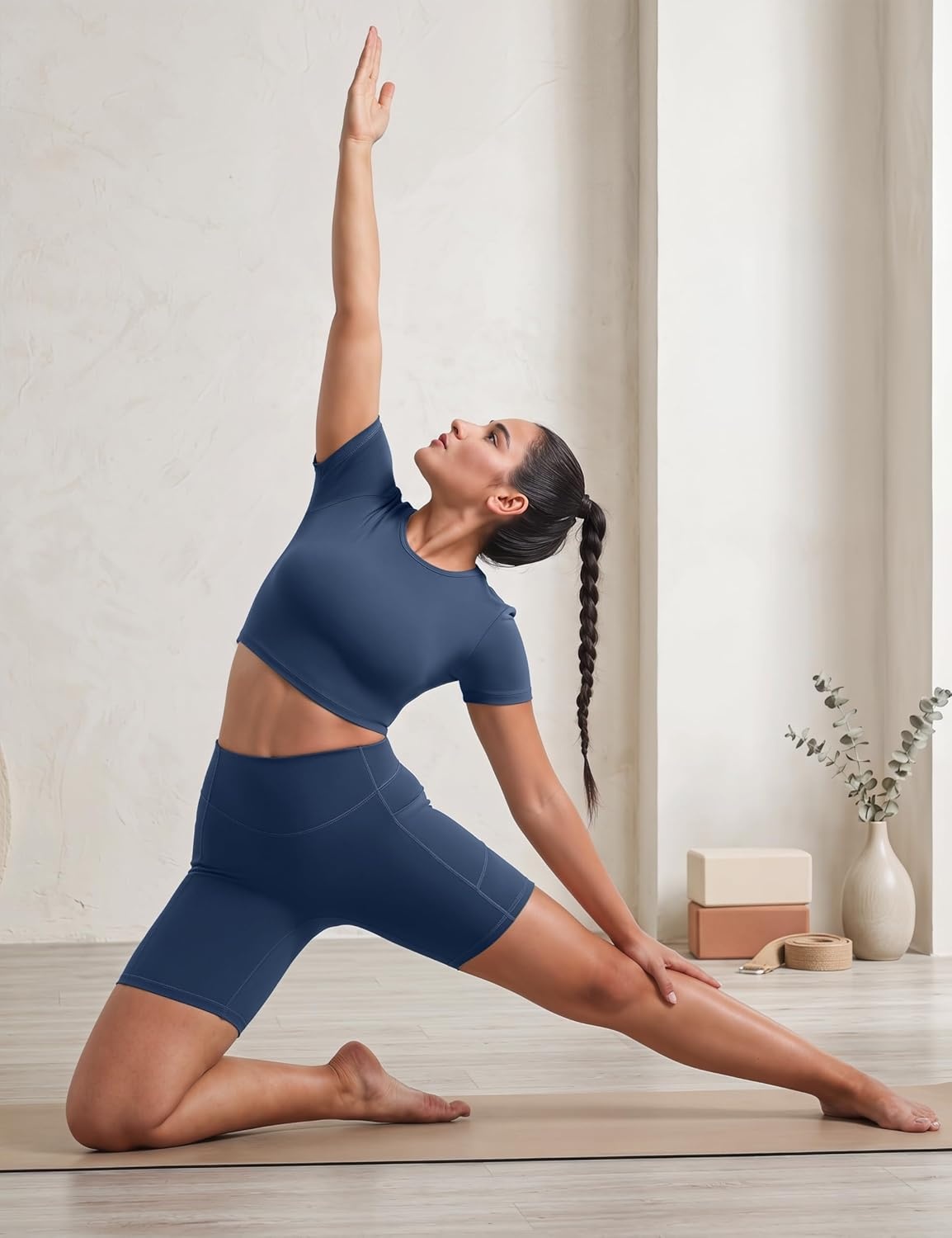 image:imageENERBLOOM Biker Shorts Women with Pockets 46810 Spandex Workout Shorts Lightweight for Summer Cycling Running Yoga GymNavy Blue