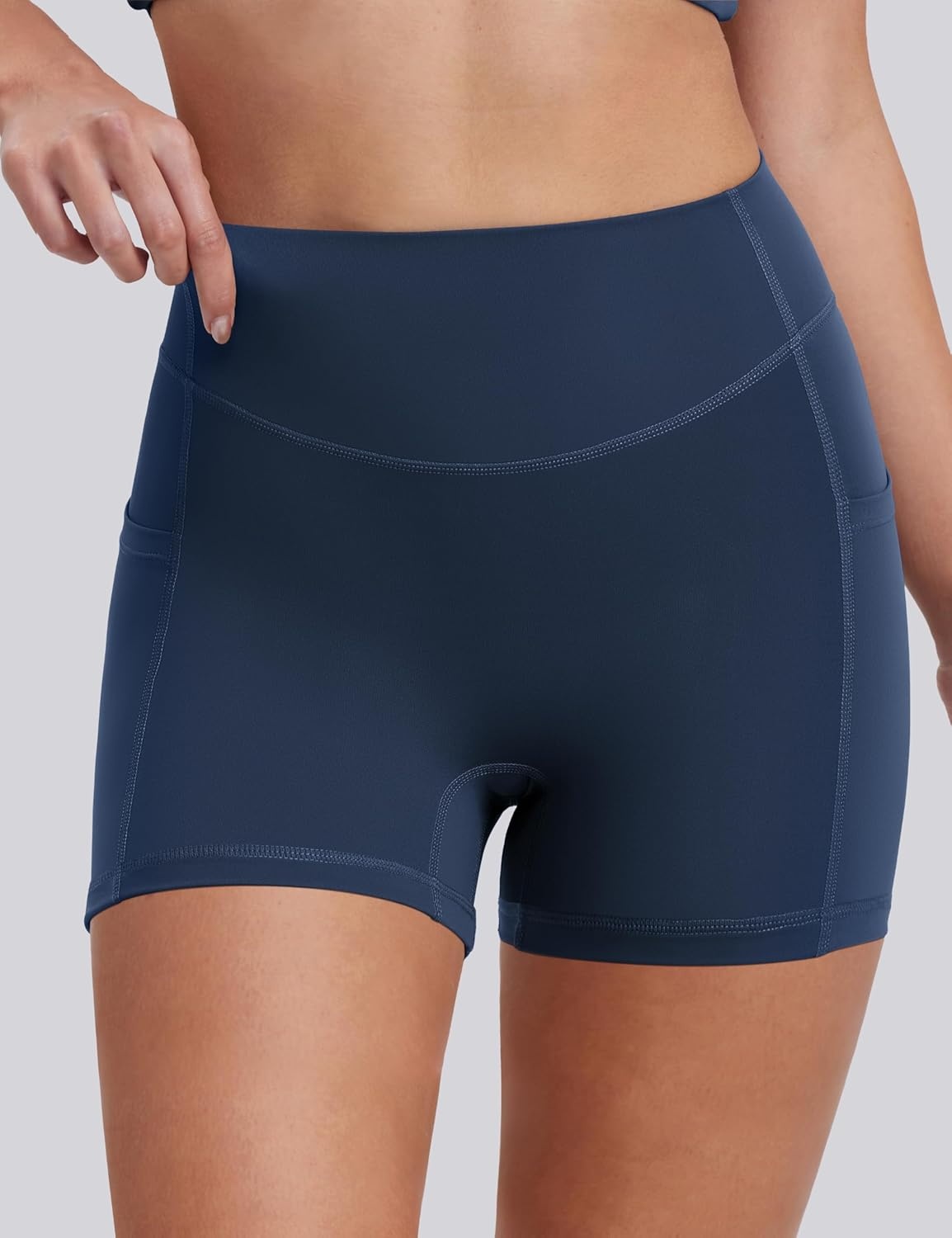 image:imageENERBLOOM Biker Shorts Women with Pockets 46810 Spandex Workout Shorts Lightweight for Summer Cycling Running Yoga GymNavy Blue