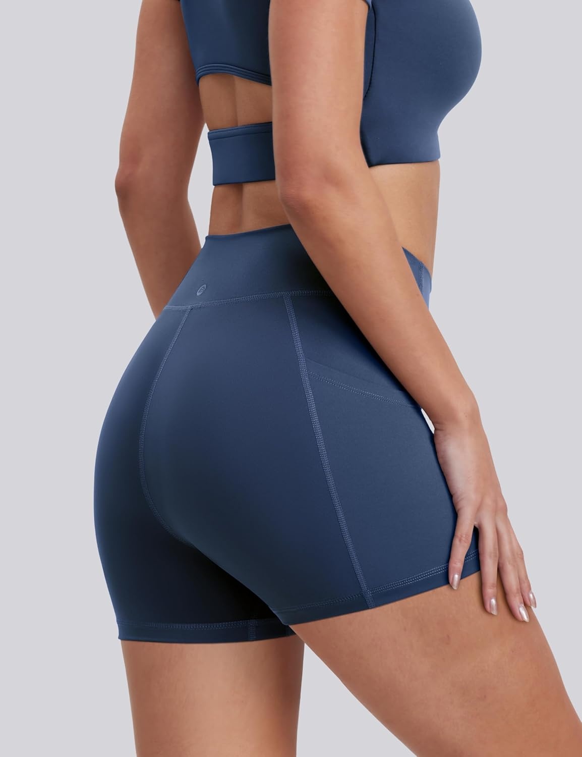 image:imageENERBLOOM Biker Shorts Women with Pockets 46810 Spandex Workout Shorts Lightweight for Summer Cycling Running Yoga GymNavy Blue