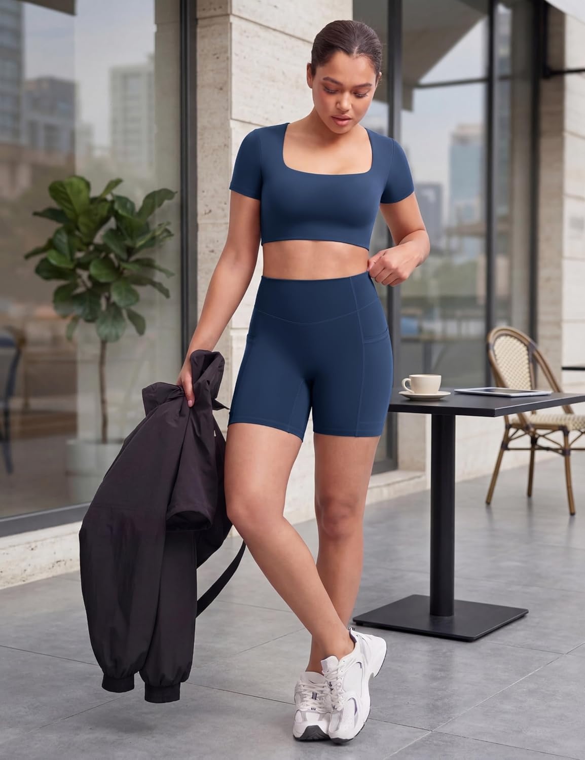 image:imageENERBLOOM Biker Shorts Women with Pockets 46810 Spandex Workout Shorts Lightweight for Summer Cycling Running Yoga GymNavy Blue