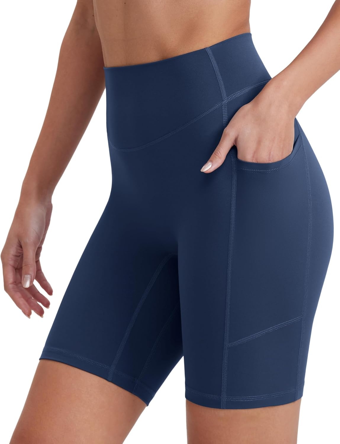 image:imageENERBLOOM Biker Shorts Women with Pockets 46810 Spandex Workout Shorts Lightweight for Summer Cycling Running Yoga GymNavy Blue