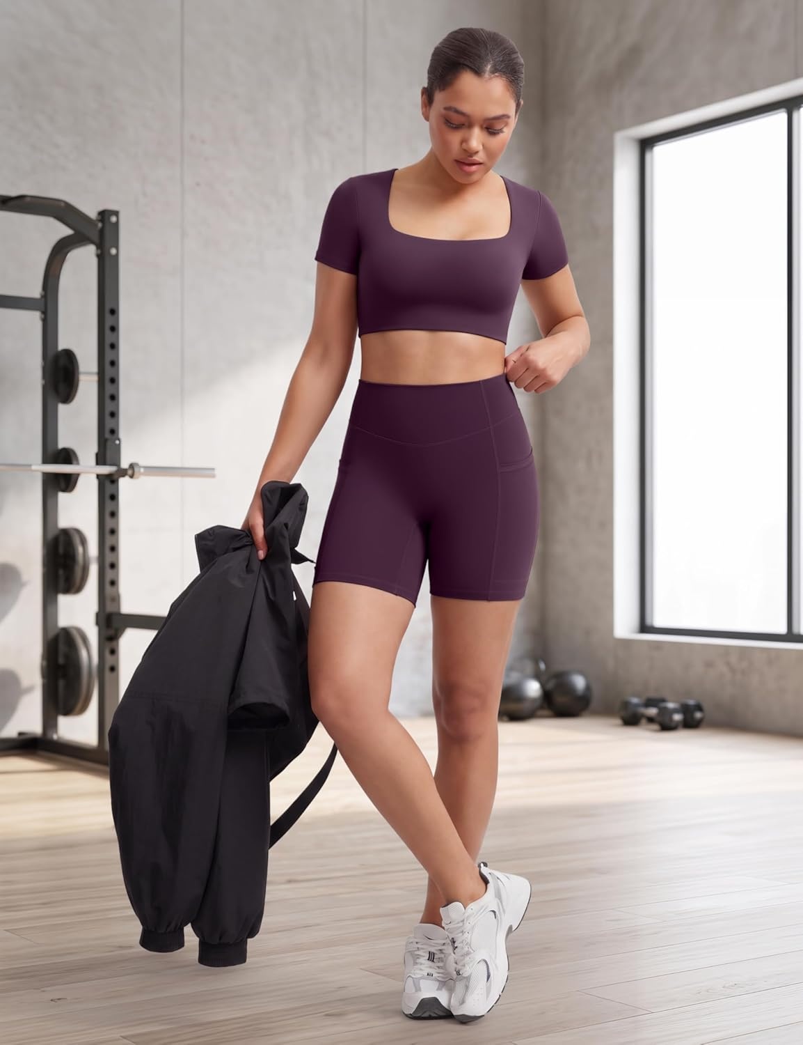 image:imageENERBLOOM Biker Shorts Women with Pockets 46810 Spandex Workout Shorts Lightweight for Summer Cycling Running Yoga GymRich Purple