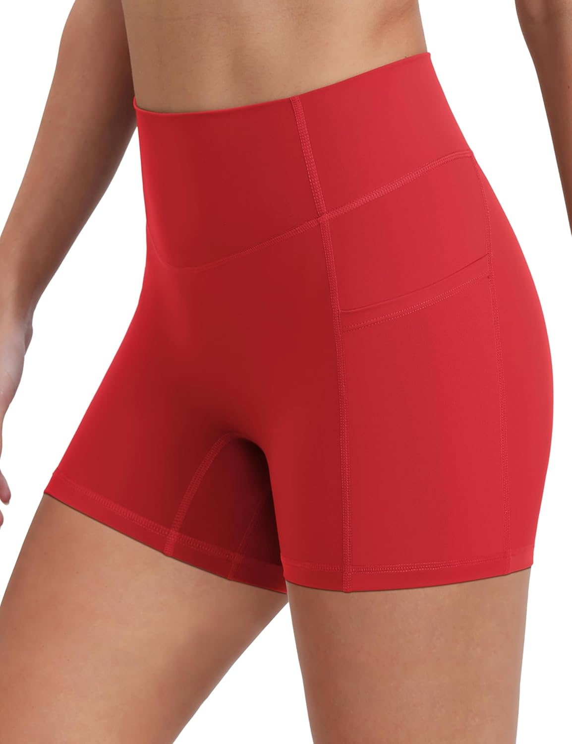 image:imageENERBLOOM Biker Shorts Women with Pockets 46810 Spandex Workout Shorts Lightweight for Summer Cycling Running Yoga GymScarlet