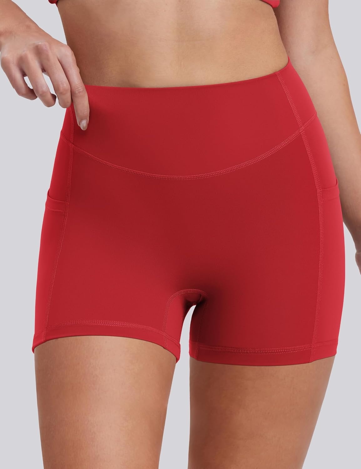 image:imageENERBLOOM Biker Shorts Women with Pockets 46810 Spandex Workout Shorts Lightweight for Summer Cycling Running Yoga GymScarlet