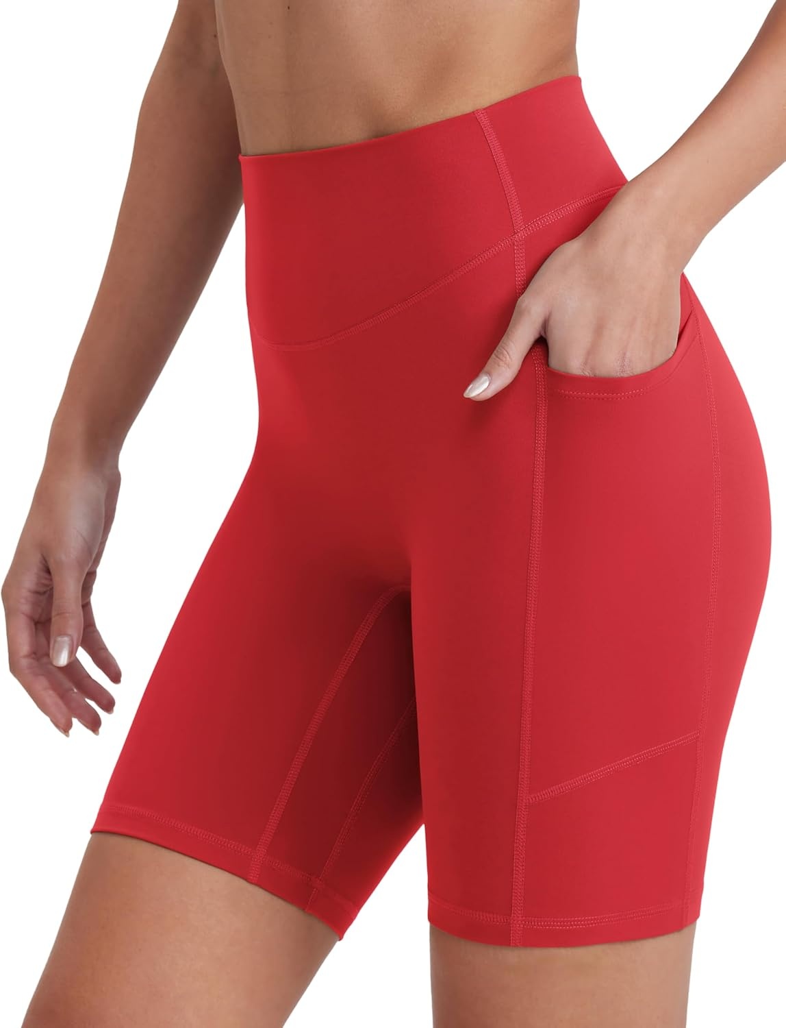 image:imageENERBLOOM Biker Shorts Women with Pockets 46810 Spandex Workout Shorts Lightweight for Summer Cycling Running Yoga GymScarlet
