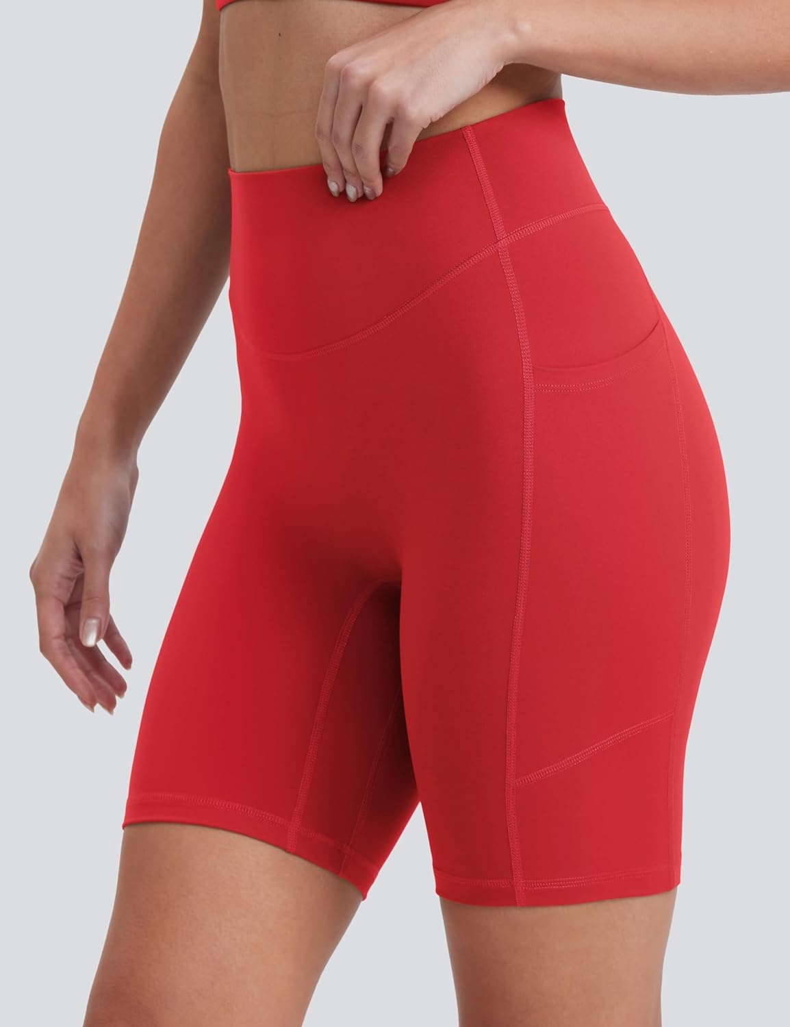 image:imageENERBLOOM Biker Shorts Women with Pockets 46810 Spandex Workout Shorts Lightweight for Summer Cycling Running Yoga GymScarlet