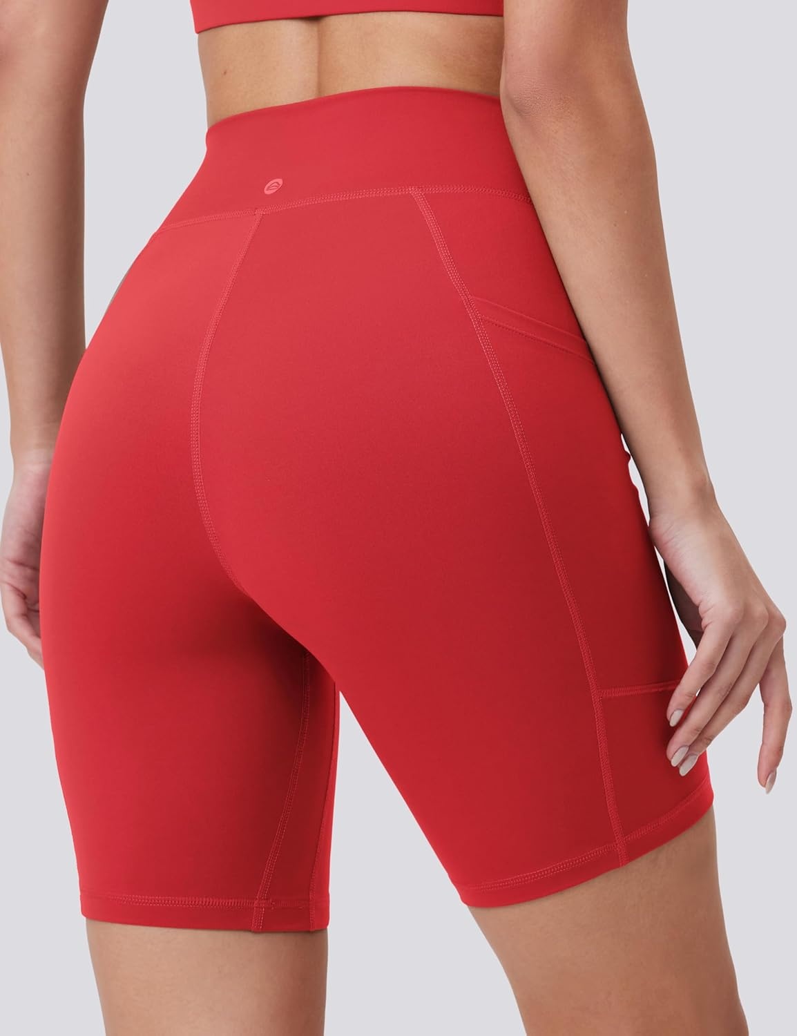 image:imageENERBLOOM Biker Shorts Women with Pockets 46810 Spandex Workout Shorts Lightweight for Summer Cycling Running Yoga GymScarlet