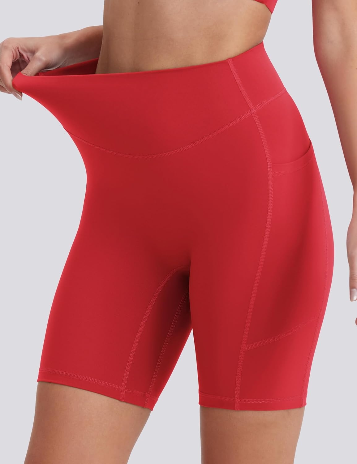 image:imageENERBLOOM Biker Shorts Women with Pockets 46810 Spandex Workout Shorts Lightweight for Summer Cycling Running Yoga GymScarlet