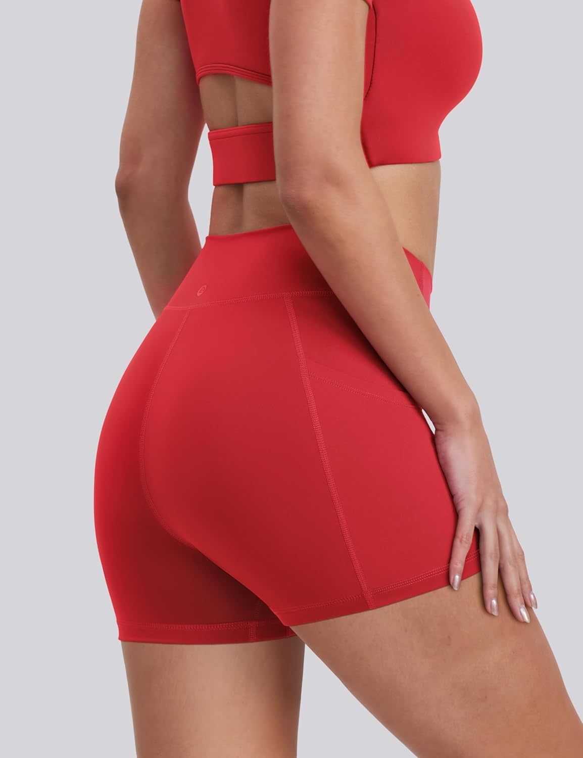 image:imageENERBLOOM Biker Shorts Women with Pockets 46810 Spandex Workout Shorts Lightweight for Summer Cycling Running Yoga GymScarlet