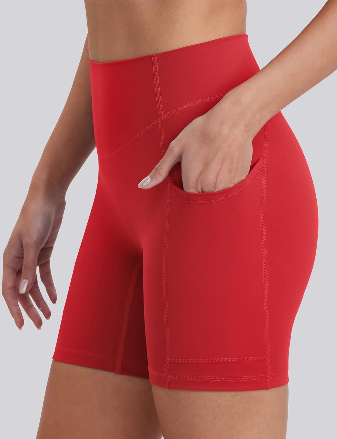image:imageENERBLOOM Biker Shorts Women with Pockets 46810 Spandex Workout Shorts Lightweight for Summer Cycling Running Yoga GymScarlet