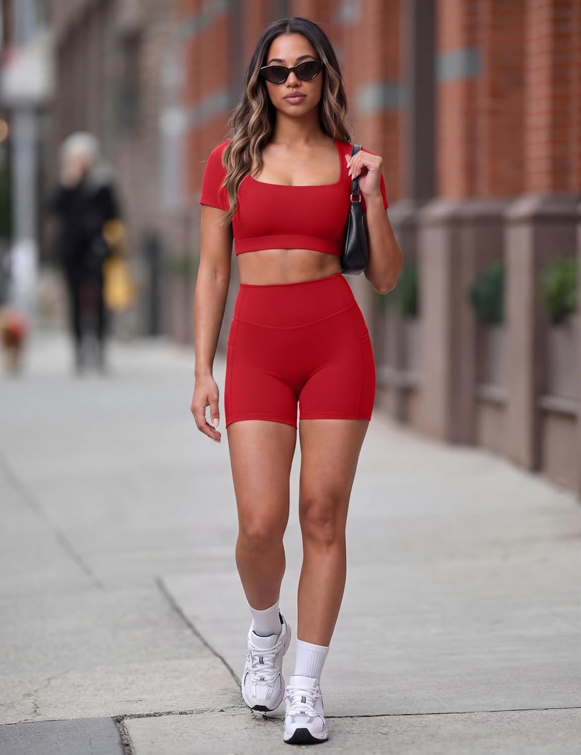 image:imageENERBLOOM Biker Shorts Women with Pockets 46810 Spandex Workout Shorts Lightweight for Summer Cycling Running Yoga GymScarlet
