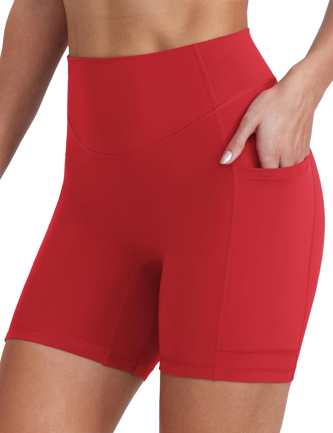 image:imageENERBLOOM Biker Shorts Women with Pockets 46810 Spandex Workout Shorts Lightweight for Summer Cycling Running Yoga GymScarlet