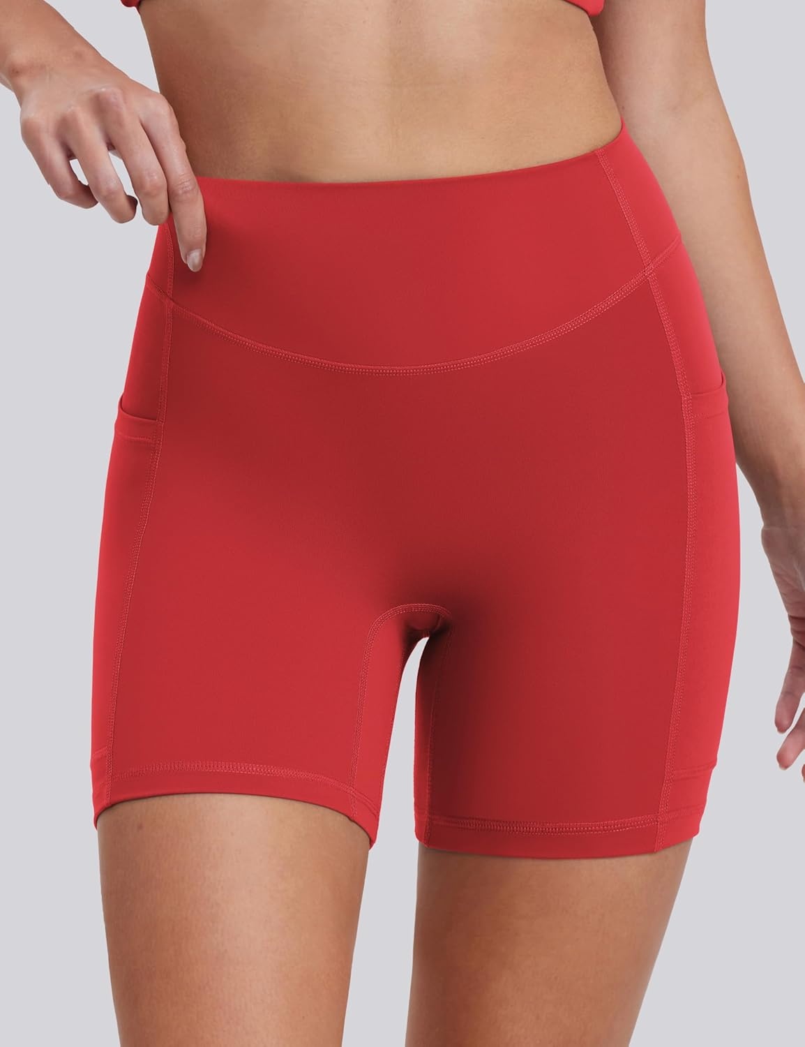 image:imageENERBLOOM Biker Shorts Women with Pockets 46810 Spandex Workout Shorts Lightweight for Summer Cycling Running Yoga GymScarlet