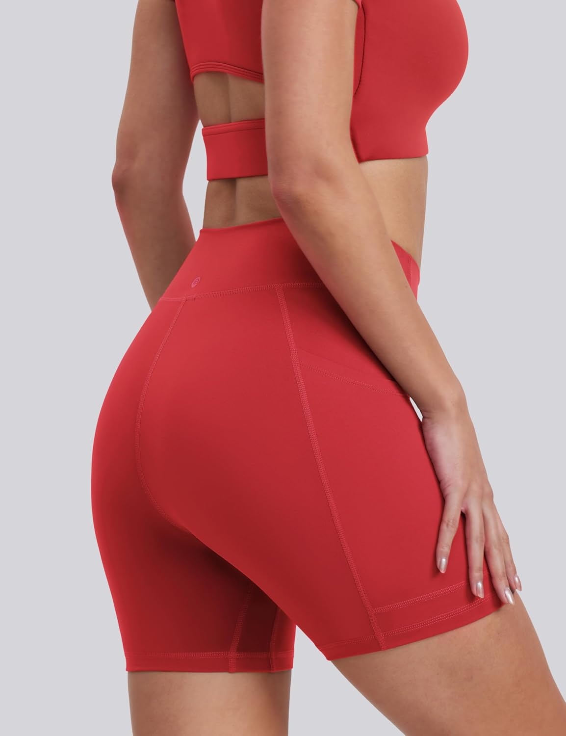 image:imageENERBLOOM Biker Shorts Women with Pockets 46810 Spandex Workout Shorts Lightweight for Summer Cycling Running Yoga GymScarlet