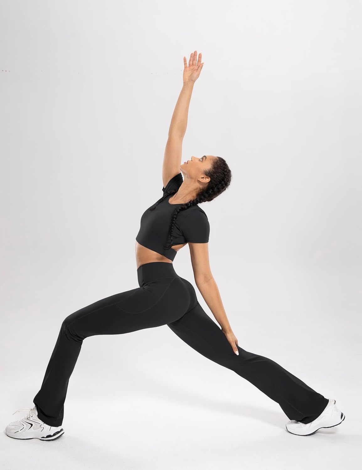 image:imageENERBLOOM Womens Workout Flare Yoga Pants with Pockets High Waisted Bootcut Leggings Tummy Control 30Black