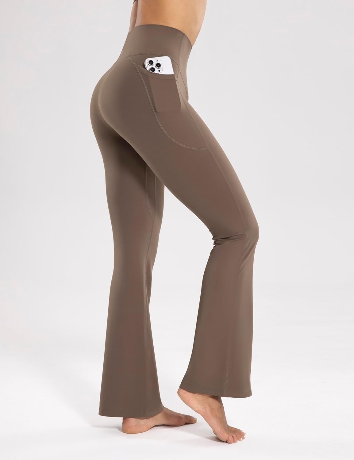 image:imageENERBLOOM Womens Workout Flare Yoga Pants with Pockets High Waisted Bootcut Leggings Tummy Control 30Coffee