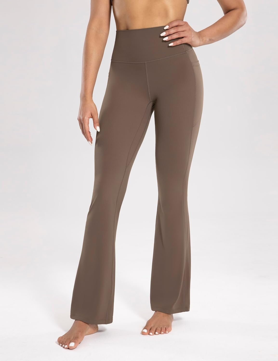 image:imageENERBLOOM Womens Workout Flare Yoga Pants with Pockets High Waisted Bootcut Leggings Tummy Control 30Coffee