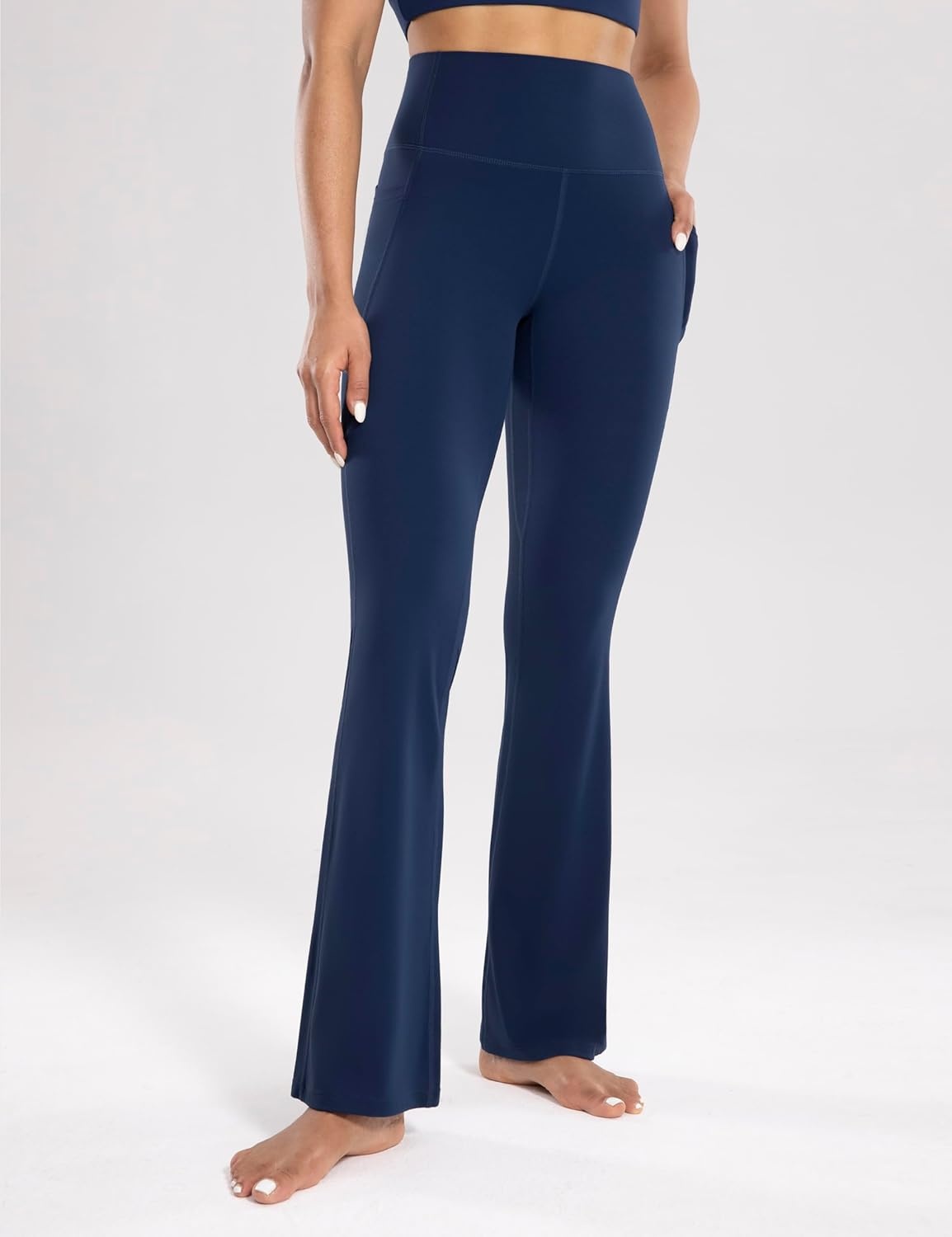 image:imageENERBLOOM Womens Workout Flare Yoga Pants with Pockets High Waisted Bootcut Leggings Tummy Control 30Navy Blue