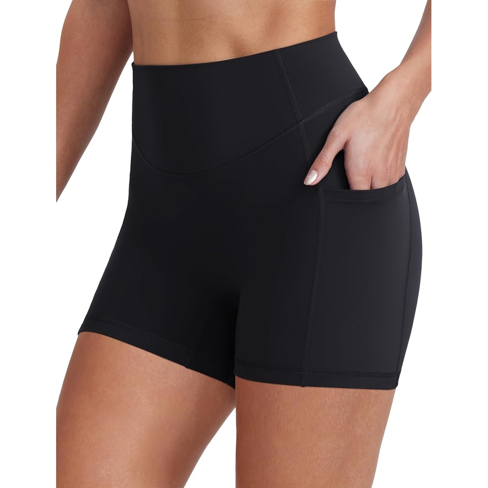image:imageENERBLOOM Biker Shorts Women with Pockets 46810 Spandex Workout Shorts Lightweight for Summer Cycling Running Yoga GymBlack