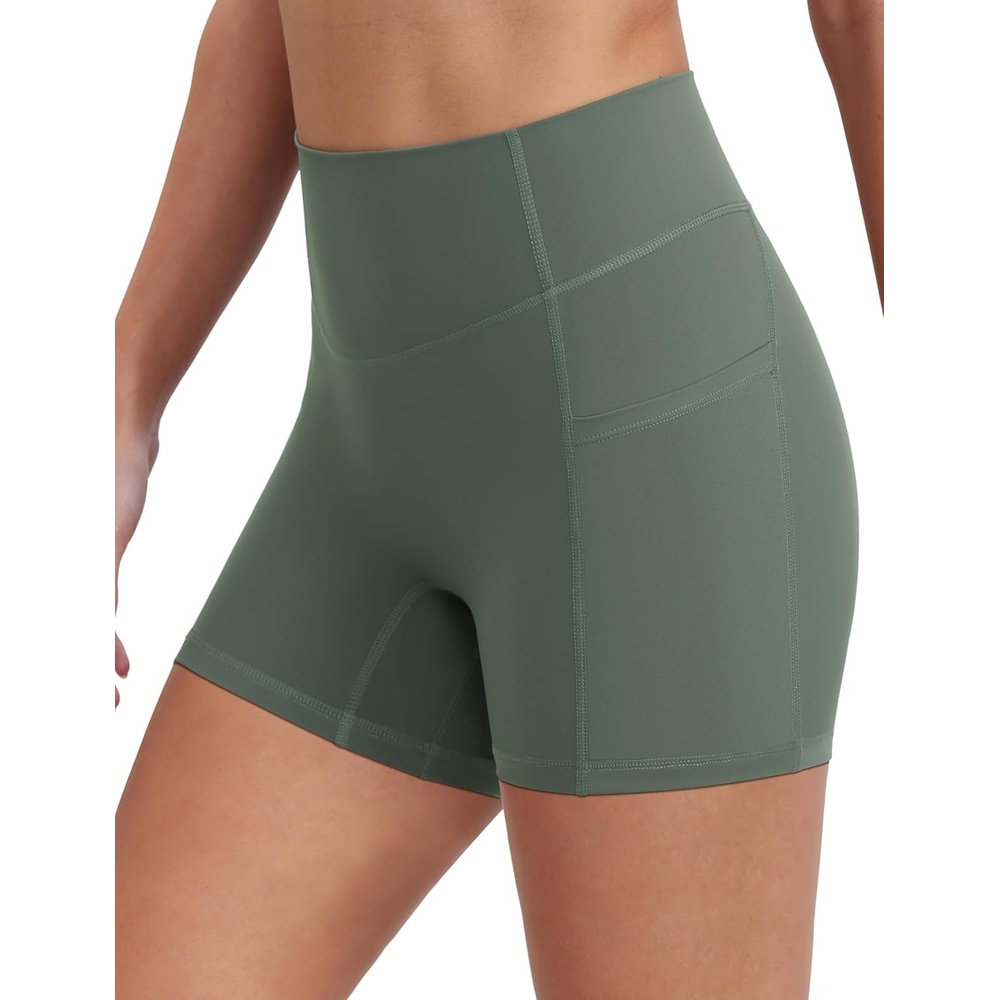 image:imageENERBLOOM Biker Shorts Women with Pockets 46810 Spandex Workout Shorts Lightweight for Summer Cycling Running Yoga GymCrab Green