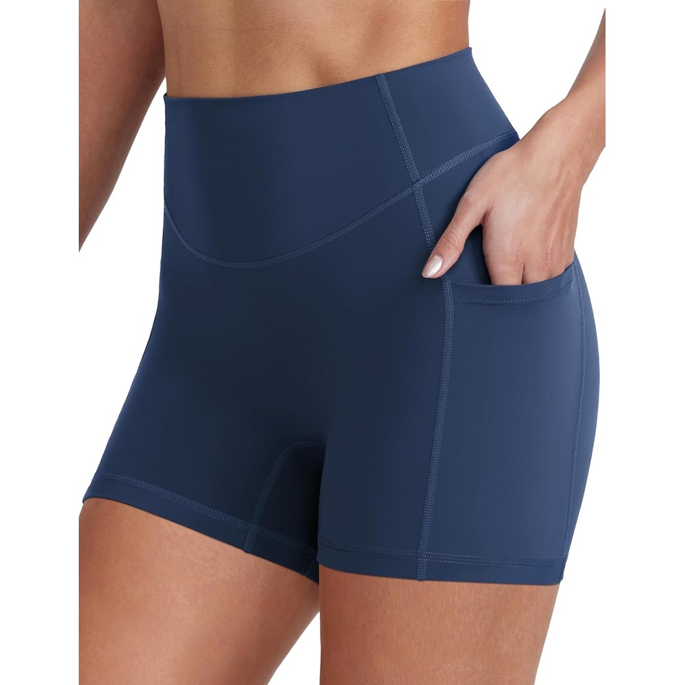 image:imageENERBLOOM Biker Shorts Women with Pockets 46810 Spandex Workout Shorts Lightweight for Summer Cycling Running Yoga GymNavy Blue